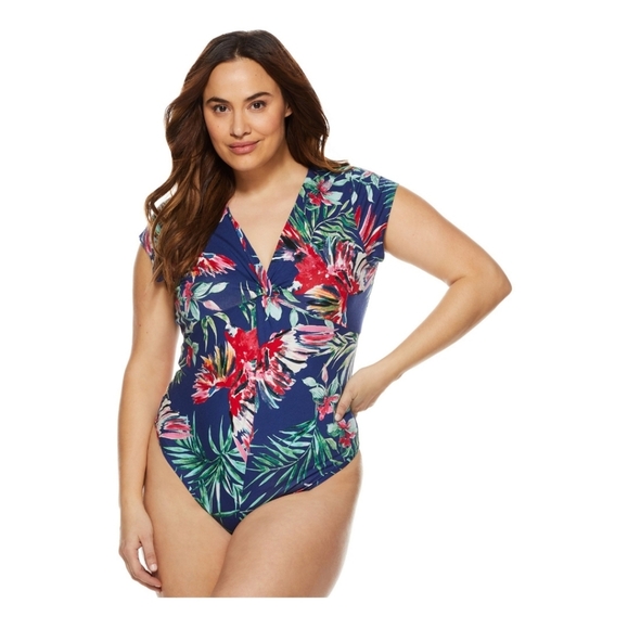 * Sofia Vergara 4X plus size hawiian floral body suit v neck short sleeve - Picture 2 of 7